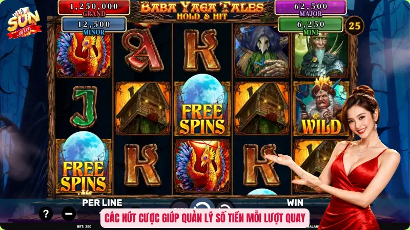 Các nút cược giúp quản lý số tiền mỗi lượt quay